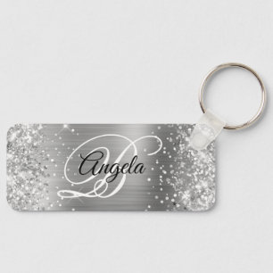 Glittery Silver Foil Fancy Monogram Sleutelhanger