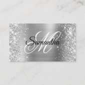 Glittery Silver Foil Fancy Monogram Visitekaartje (Voorkant)