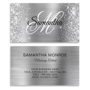Glittery Silver Foil Fancy Monogram Visitekaartje