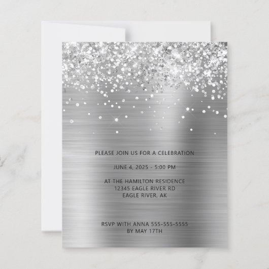 Glittery Silver Foil Foto Afstuderen Uitnodigen (Achterkant)