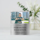 Glittery Silver Foil Foto Afstuderen Uitnodigen (Staand voorkant)