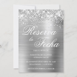 Glittery Silver Foil Foto Reserva La Fecha Kaart