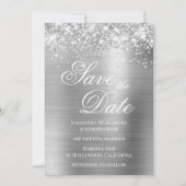 Glittery Silver Foil Foto Save the Date Kaart (Voorkant)