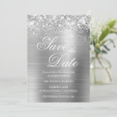 Glittery Silver Foil Foto Save the Date Kaart (Staand voorkant)