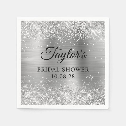 Glittery Silver Foil gepersonaliseerd Vrijgezellen Servet (Voorkant)