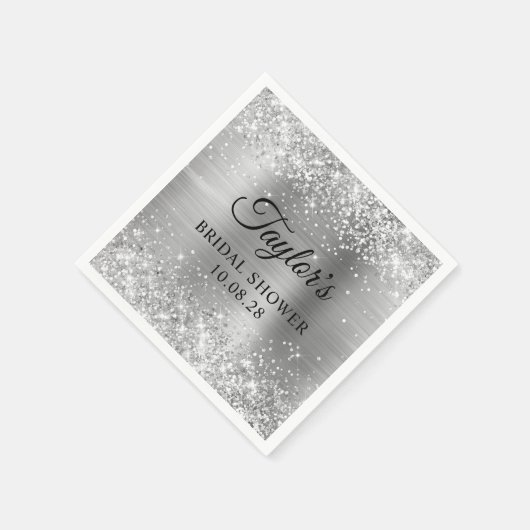 Glittery Silver Foil gepersonaliseerd Vrijgezellen Servet (Hoek)