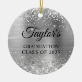 Glittery Silver Foil Graduation Keramisch Ornament (Voorkant)