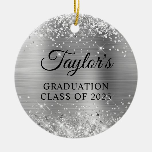 Glittery Silver Foil Graduation Keramisch Ornament (Voorkant)