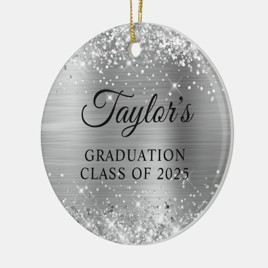 Glittery Silver Foil Graduation Keramisch Ornament (Links)