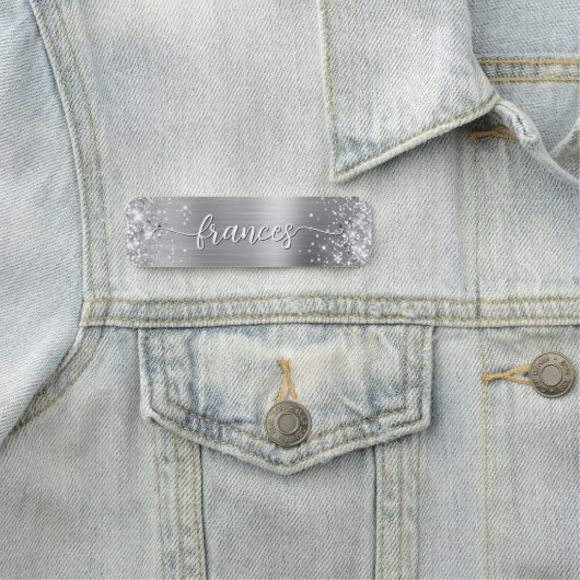 Glittery Silver Foil Handgeschreven script Naamplaatje (In situ)