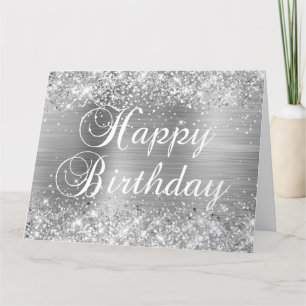 Glittery Silver Foil Happy Birthday Kaart