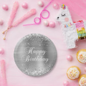 Glittery Silver Foil Happy Birthday Papieren Bordje (Feest)