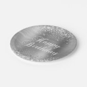 Glittery Silver Foil Happy Birthday Papieren Bordje (Gekanteld)