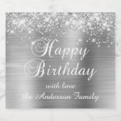 Glittery Silver Foil Happy Birthday Sparkling Wijnetiket (Enkel label)