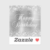 Glittery Silver Foil Happy Birthday Sticker (Vel)