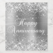 Glittery Silver Foil Happy Jubileum Wijn Etiket (Enkel label)