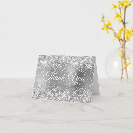 Glittery Silver Foil Hartelijk dank Kaart (Gele Bloem)