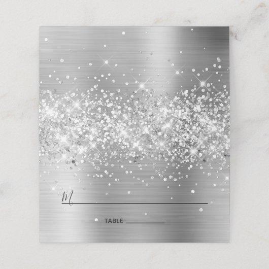 Glittery Silver Foil ingebrand Plaatskaartje (Buitenkant ongevouwen)