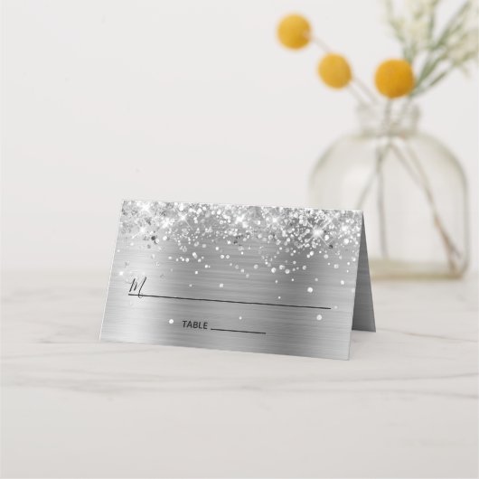 Glittery Silver Foil ingebrand Plaatskaartje (Voorkant)