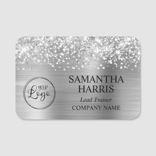 Glittery Silver Foil Logo Company Naamplaatje (Voorkant)