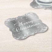 Glittery Silver Foil Merry kerst Kartonnen Onderzetters (Gekanteld)