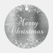 Glittery Silver Foil Merry kerst Metalen Ornament (Achterkant)