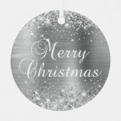 Glittery Silver Foil Merry kerst Metalen Ornament (Voorkant)
