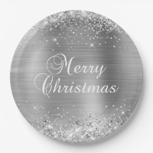 Glittery Silver Foil Merry kerst Papieren Bordje
