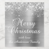 Glittery Silver Foil Merry kerst Wijn Etiket (Enkel label)