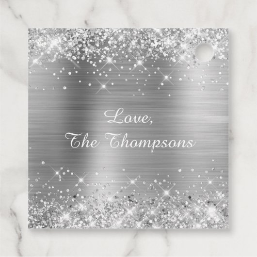 Glittery Silver Foil Merry-kerstcadeau Bedankjes Labels (Achterkant)