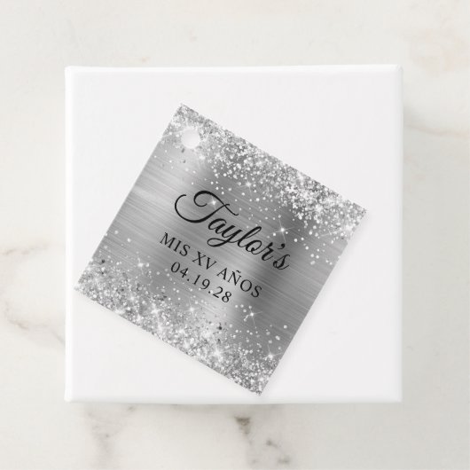 Glittery Silver Foil Mis XV Anos Bedankjes Labels (In situ)