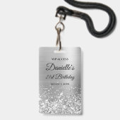 Glittery Silver Foil Modern 21st Birthday Badge (Voorzijde met lanyard)
