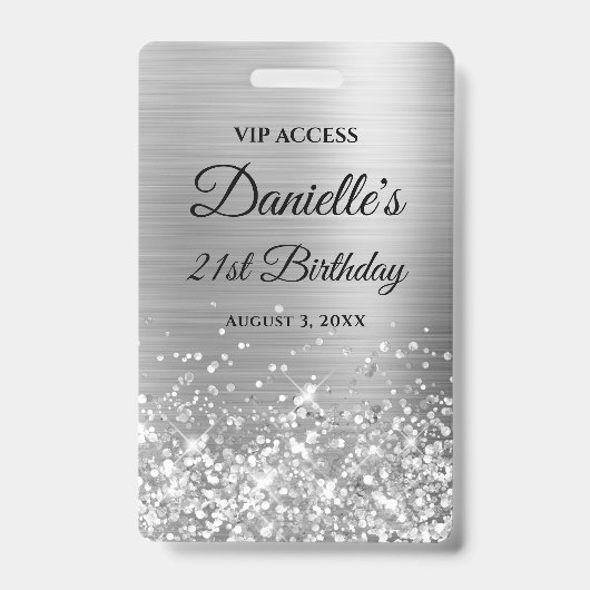 Glittery Silver Foil Modern 21st Birthday Badge (Voorzijde)