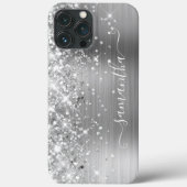 Glittery Silver Foil Modern Girly Signature Case-Mate iPhone Case (Achterkant)