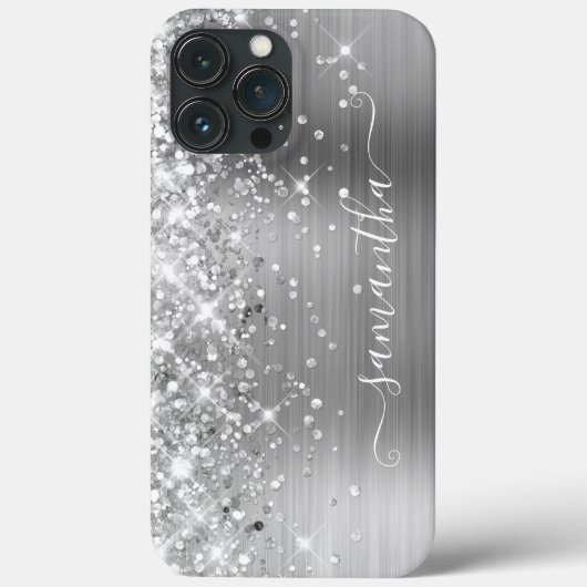 Glittery Silver Foil Modern Girly Signature Case-Mate iPhone Case (Achterkant)