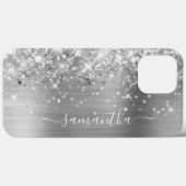 Glittery Silver Foil Modern Girly Signature Case-Mate iPhone Case (Achterkant (horizontaal))