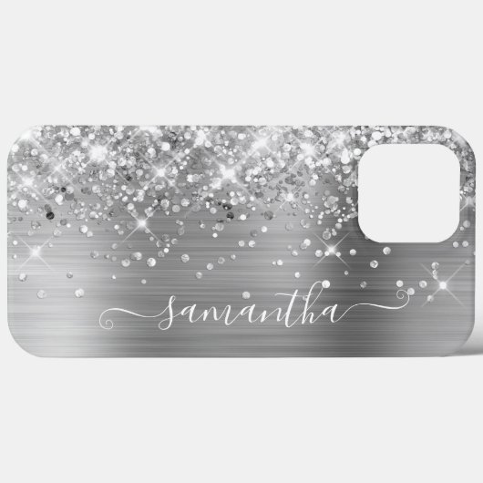 Glittery Silver Foil Modern Girly Signature Case-Mate iPhone Case (Achterkant (horizontaal))