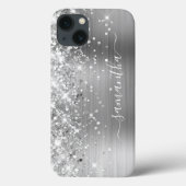 Glittery Silver Foil Modern Girly Signature Case-Mate iPhone Case (Achterkant)