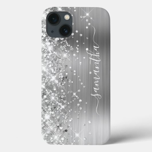 Glittery Silver Foil Modern Girly Signature Case-Mate iPhone Case (Achterkant)