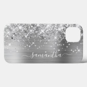 Glittery Silver Foil Modern Girly Signature Case-Mate iPhone Case (Achterkant (horizontaal))