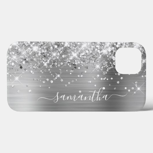 Glittery Silver Foil Modern Girly Signature Case-Mate iPhone Case (Achterkant (horizontaal))