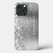 Glittery Silver Foil Modern Girly Signature Case-Mate iPhone Case (Achterkant)