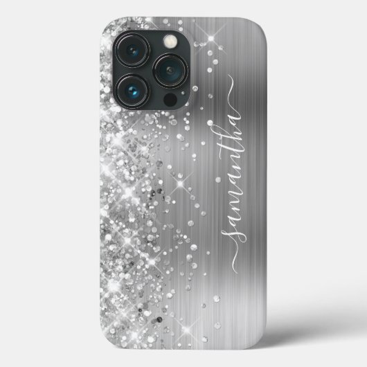 Glittery Silver Foil Modern Girly Signature Case-Mate iPhone Case (Achterkant)