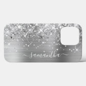 Glittery Silver Foil Modern Girly Signature Case-Mate iPhone Case (Achterkant (horizontaal))