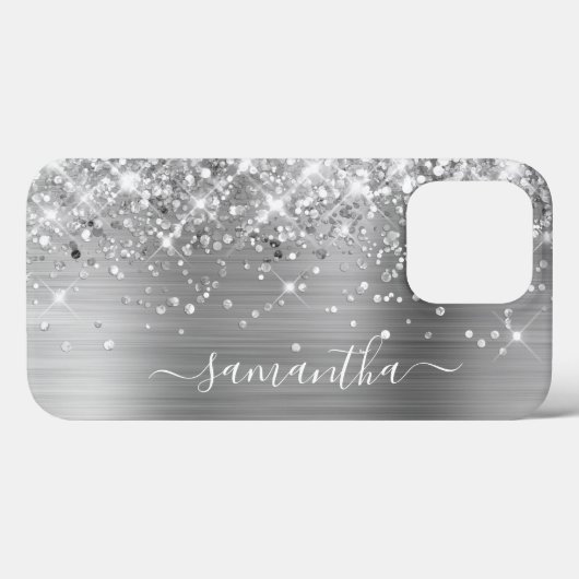Glittery Silver Foil Modern Girly Signature Case-Mate iPhone Case (Achterkant (horizontaal))