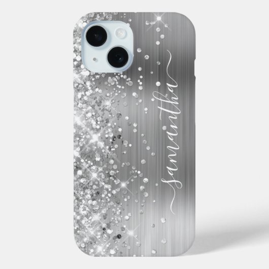 Glittery Silver Foil Modern Girly Signature Case-Mate iPhone Case (Achterkant)