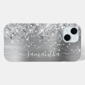 Glittery Silver Foil Modern Girly Signature Case-Mate iPhone Case (Achterkant (horizontaal))