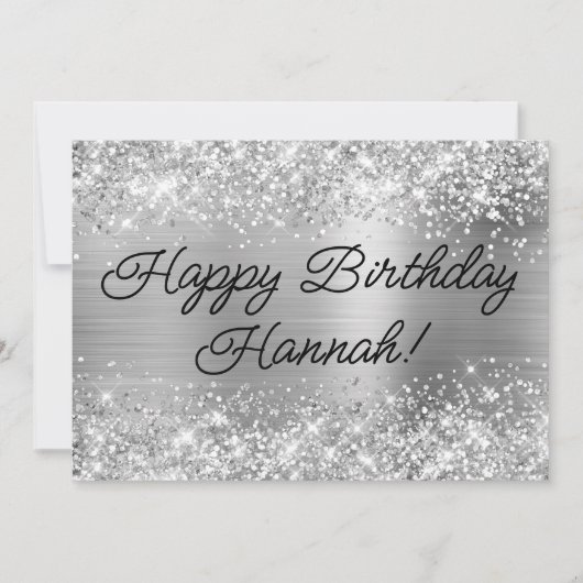 Glittery Silver Foil Modern Happy Birthday Kaart (Voorkant)