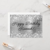 Glittery Silver Foil Modern Happy Birthday Kaart (Voorkant / Achterkant in situ)