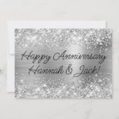 Glittery Silver Foil Modern Happy Jubileum Kaart (Voorkant)